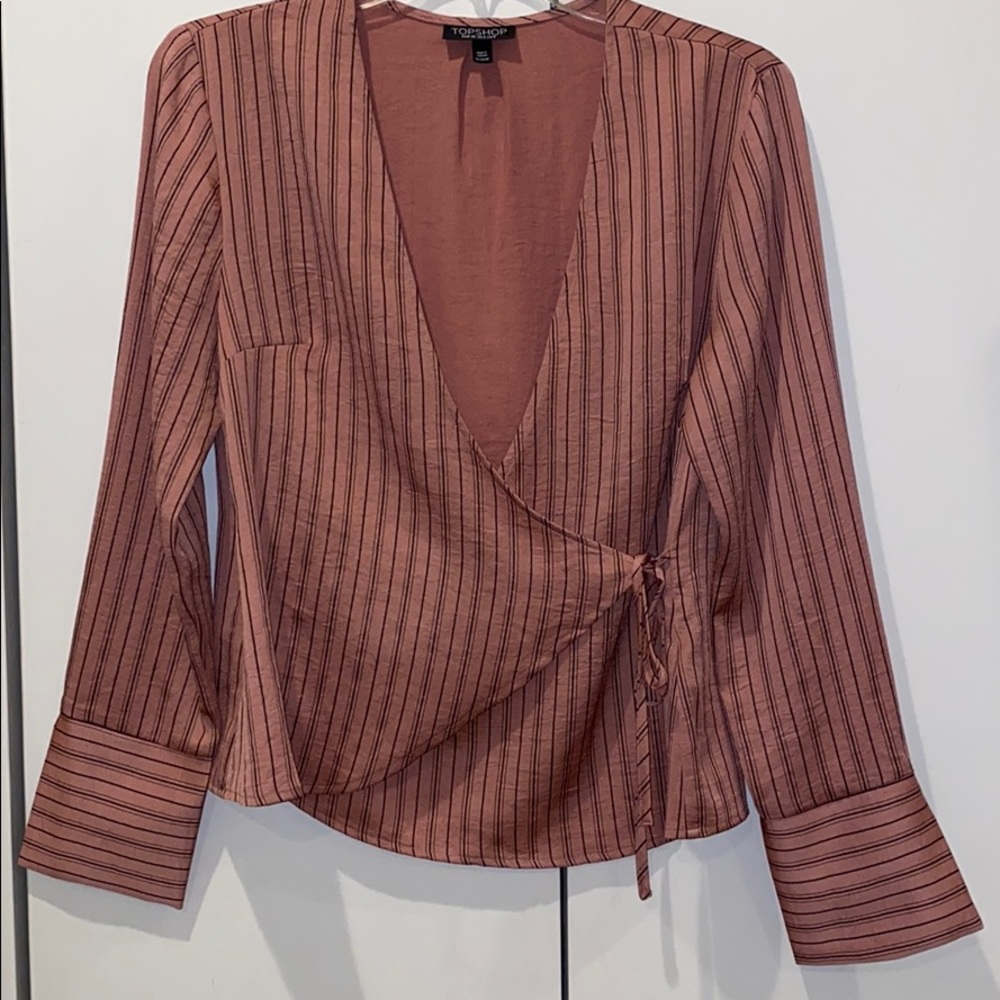 Topshop salmon and black pin strip blouse